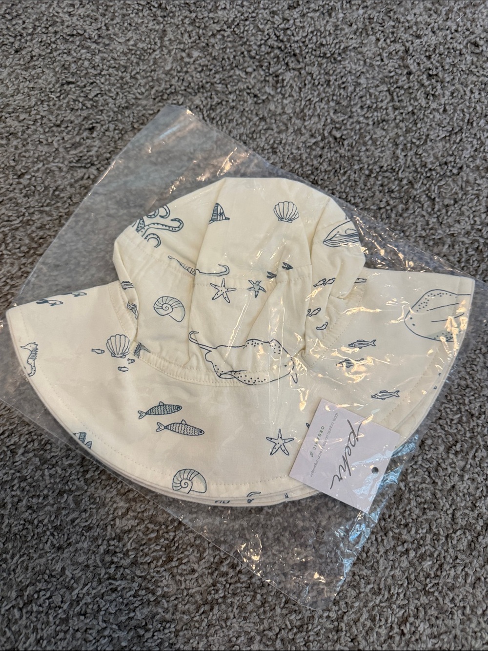 PEHR Kids White Nautical Sun Hat with Life Aquatic Print NEW